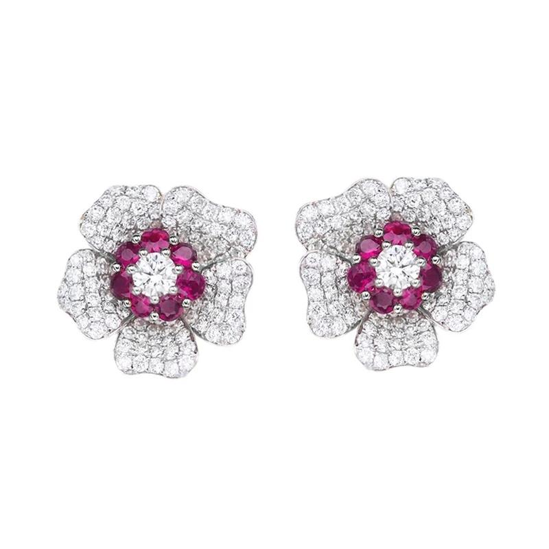 

CAOSHI Delicate Flower Stud Earrings with Brilliant Zirconia Lady Engagement Ceremony Jewelry Graceful Accessories for Wedding