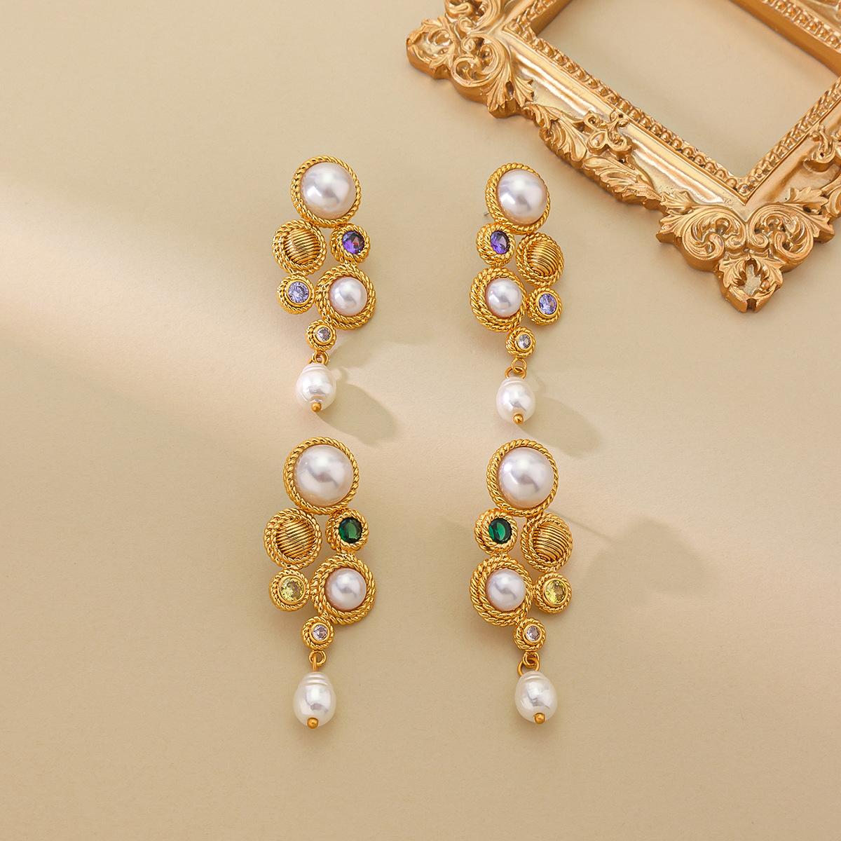 Combination Of 925 Silver Needle Zircon Pearls Niche Light Luxury Long Earrings Highlights A Sense