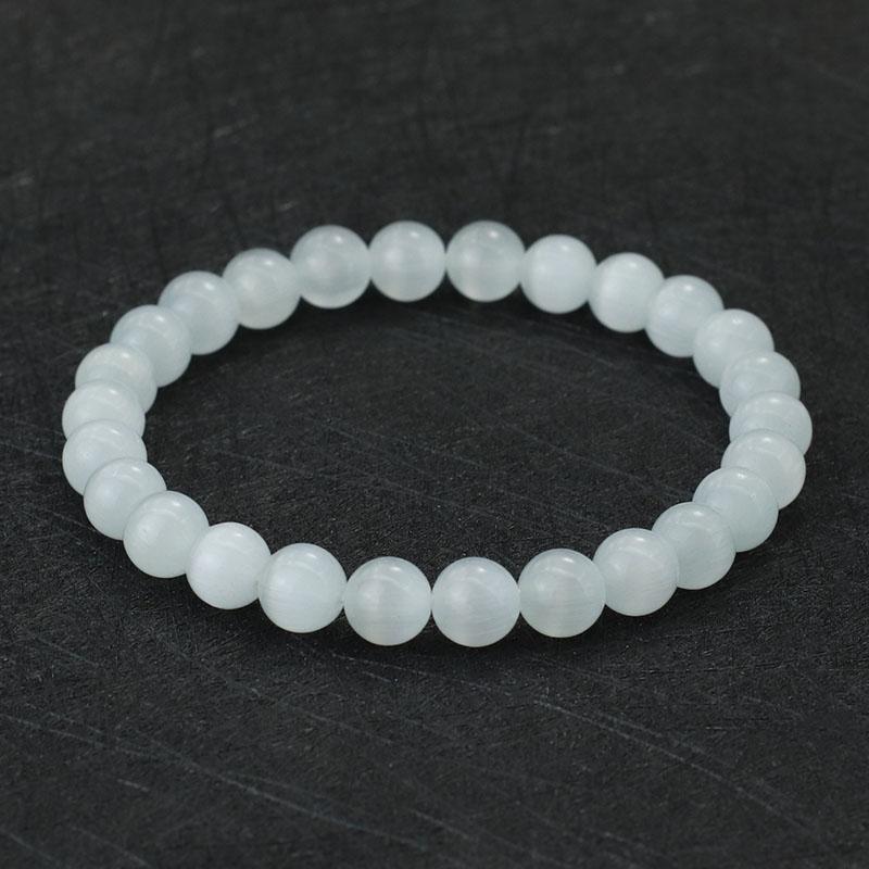 

Noter 100% Natural White Cat Eyes Stone Bracelet Women 4/6/8/10/12mm Smooth Beaded Braslet Gifts For Lovers Moonstone Braclet