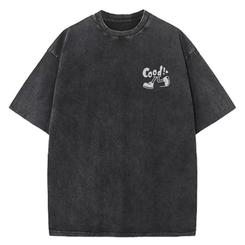 Unisex Sommer kurzärmlig g Gewicht gewaschen Retro Laufen Sport Muster Baumwollstoff reine Baumwolle locker T-Shirt