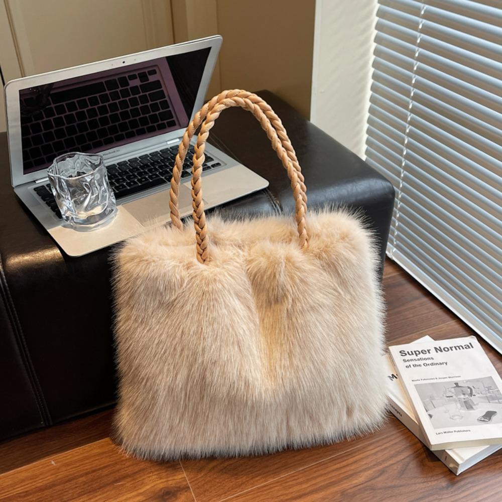 Fashion Furry Shoulder Bag Autumn Winter Tote Handle Bag Large Capacity Storage Bags Women Handbag