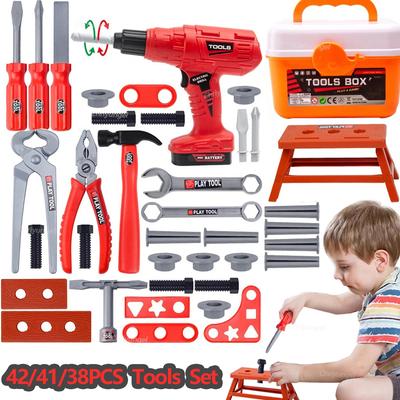 Kinder-Rollenspiel-Werkzeugkasten 384142 Teile Rollenspiel Reparatur Bauwerkzeugkasten Pädagogische Lernspielzeuge für Kleinkinder Jungen Mädchen Geschenk
