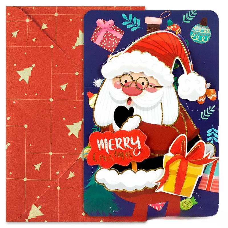 Cartoon Christmas Greeting Card Set Santa Claus Snowman Blessing Postcard for New Year Holiday Party Decoration