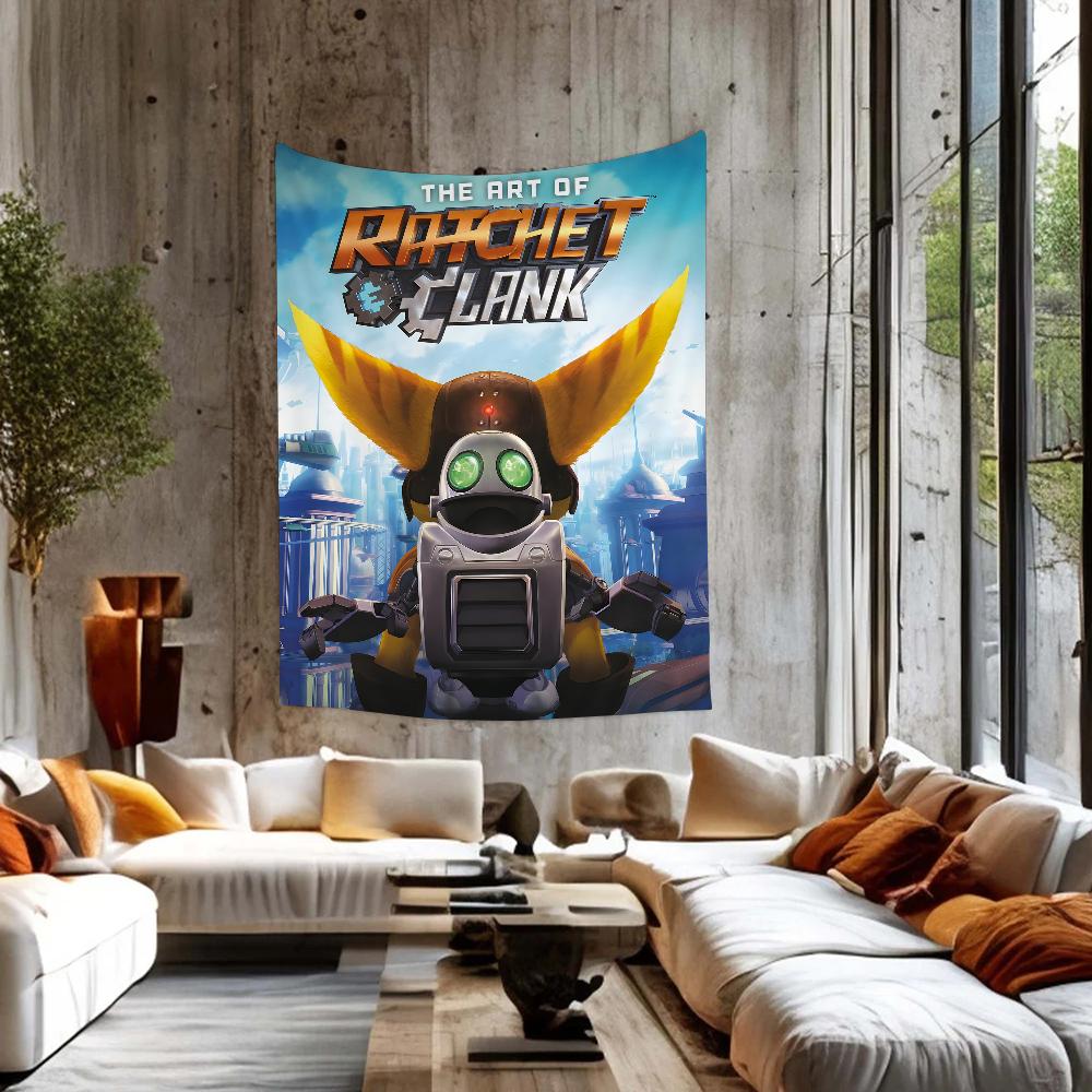 RRatchet And Clank Game Tapestry Anime Tapestry Hippie Flower Wall Carpets Dorm Decor Wall Hanging Home Decor