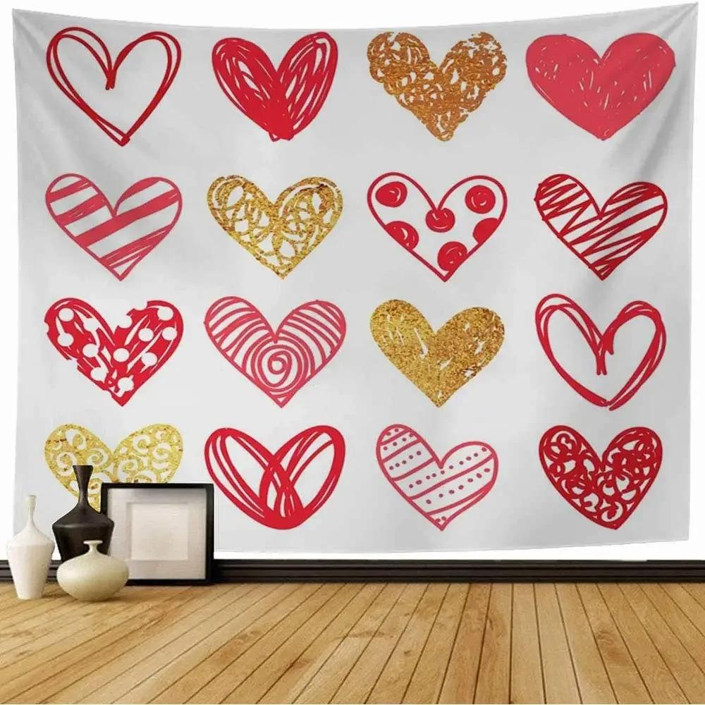 Colorful Watercolor Heart Pattern Tapestry Office Living Room Decoration Home Wall Tapestry