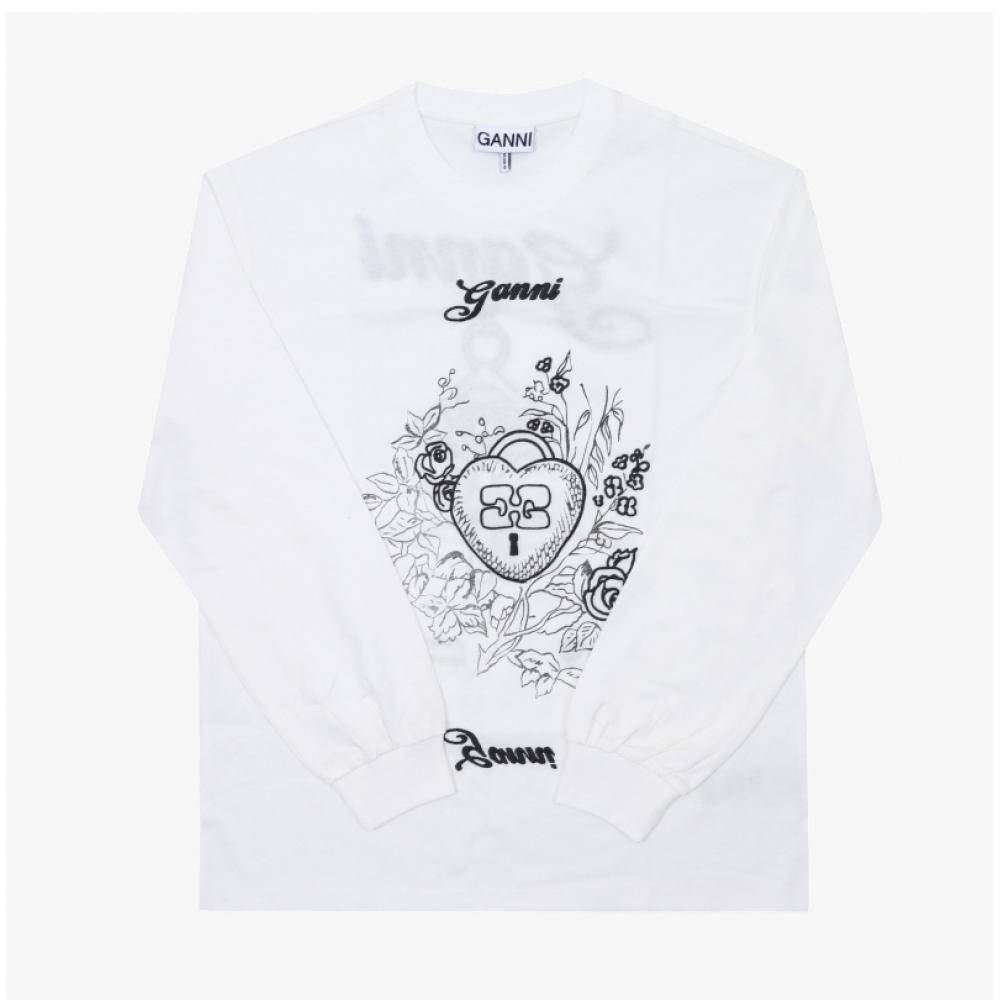 Ganni Graphic Logo Recut Heavy Women S Long Sleeve Tee T4139