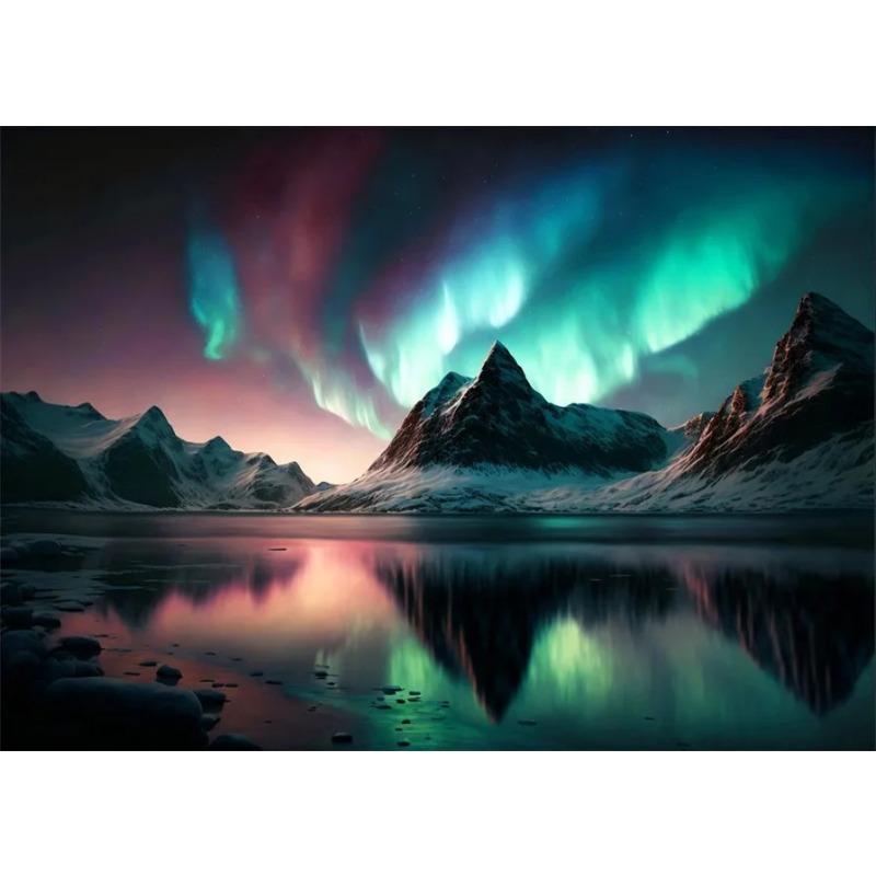 Modern Beautiful Nature Landsscape Canvas Painting Forest Mountain Lake Aurora Mural Prints Poster for Living Room Home Decor