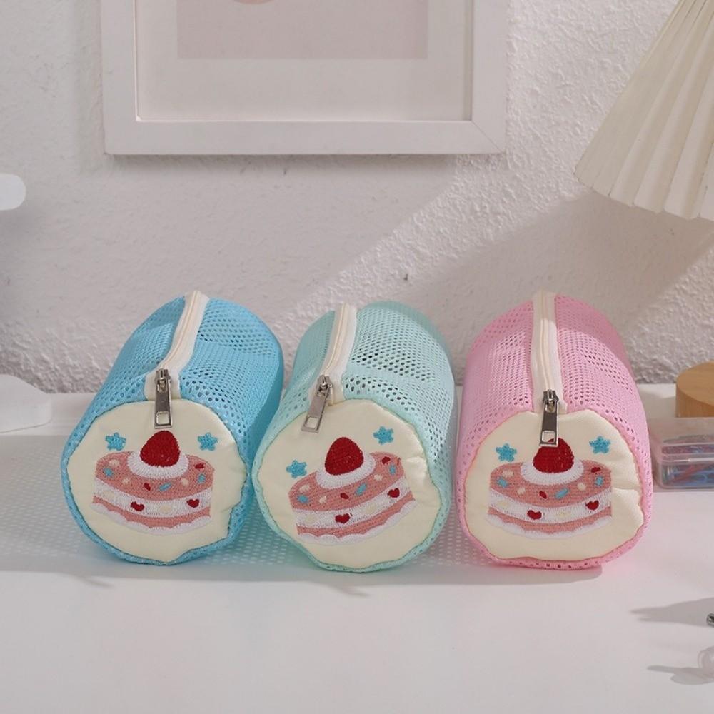 Large Capacity Cylinder Pencil Pouch Korean Style Stationery Bag Cake Embroidery Pen Bag School