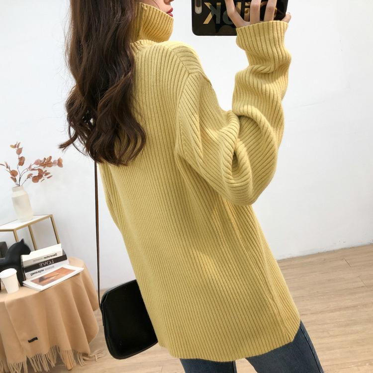 Autumn and Winter Turtleneck Thickened Pit Sweater Women's Large Size Loose Lazy Style Retro Thin Knitted Bottoming Shirt Women
