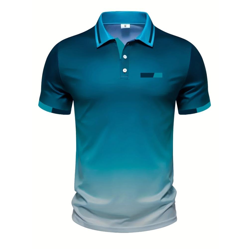 

Чоловіча футболка-поло з градієнтним принтом, коротким рукавом, повсякденна, для вулиці, з коміром, літня, спортивна, тонка, без кишені 3XL синій