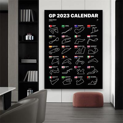 F1 Kalendár 2023 Kalendár Poster Circuit 2023 Sezónne obrazy Športové preteky Autodráha Obrazy Grand Prix Obraz na plátne Kancelárska nástenná maľba