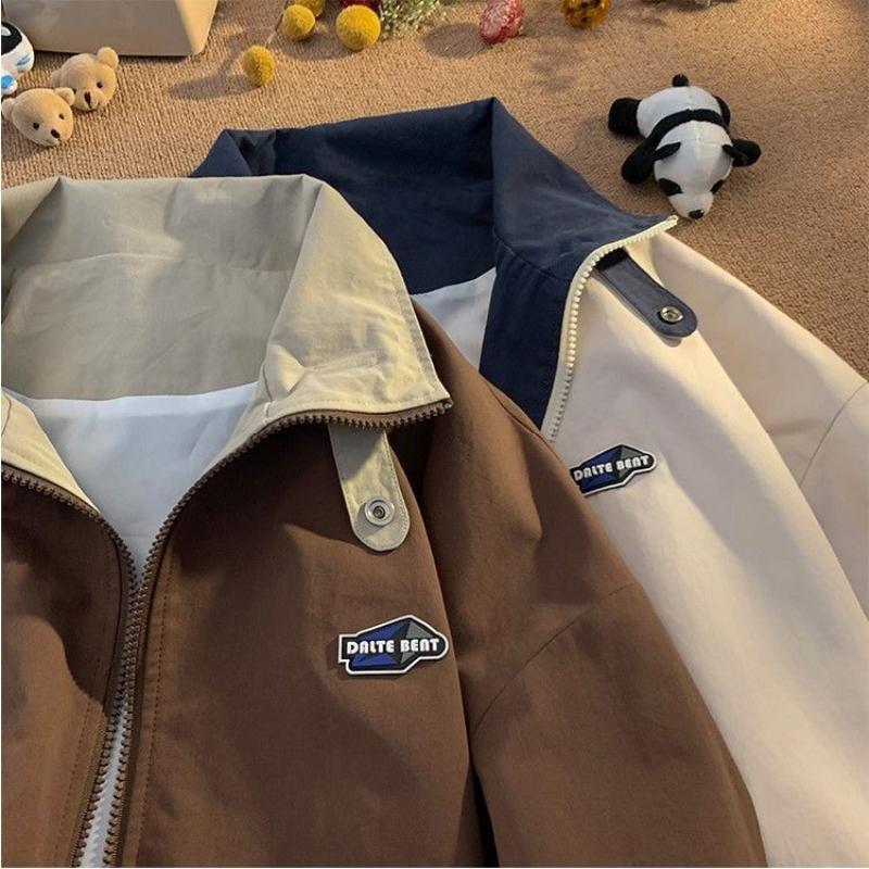 Brown Coffee Color Vintage American Tooling Jacket Unisex Spring and Autumn Loose Jacket Couple Men's Jacket