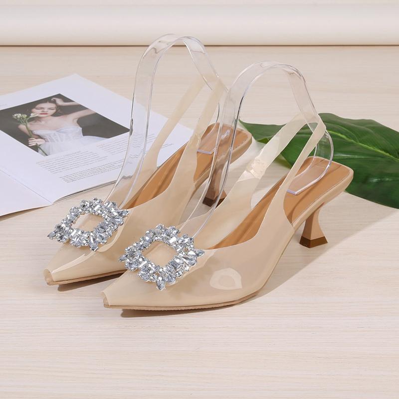 Fashion Women's Baotou Sandals Fall New Temperament Pointed Head Rhinestone Shallow Mouth One Word Buckle Single Shoes