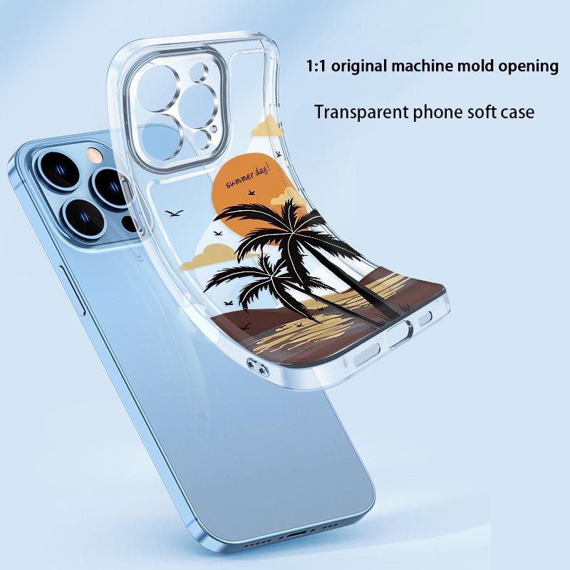 Sunset Coconut for Iphone12 Apple 17/16/15 Promax Transparent Phone Case 14 Anti-drop Cover Women