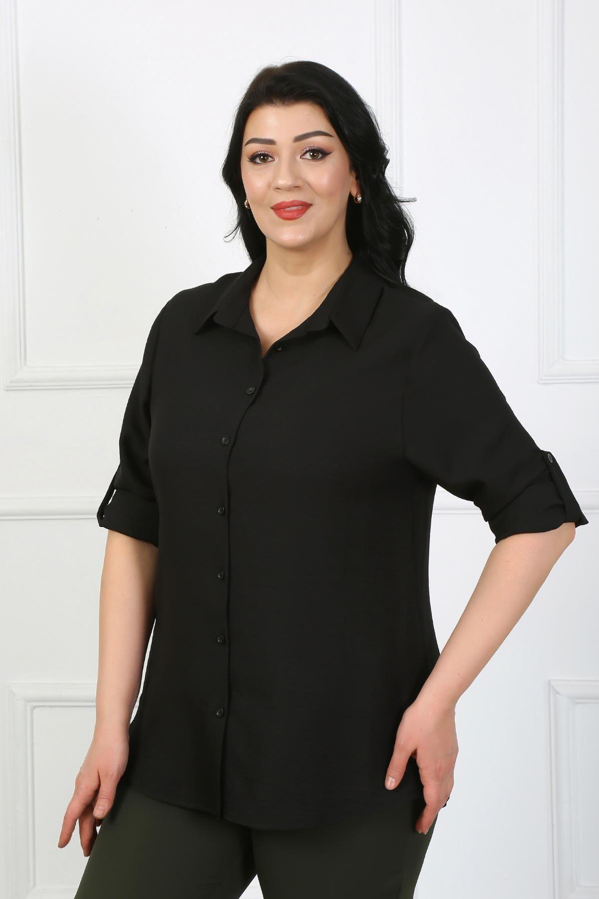 

Women s Style Plus Size Shirt Black Soft Linen Big Size Shirt 2XL