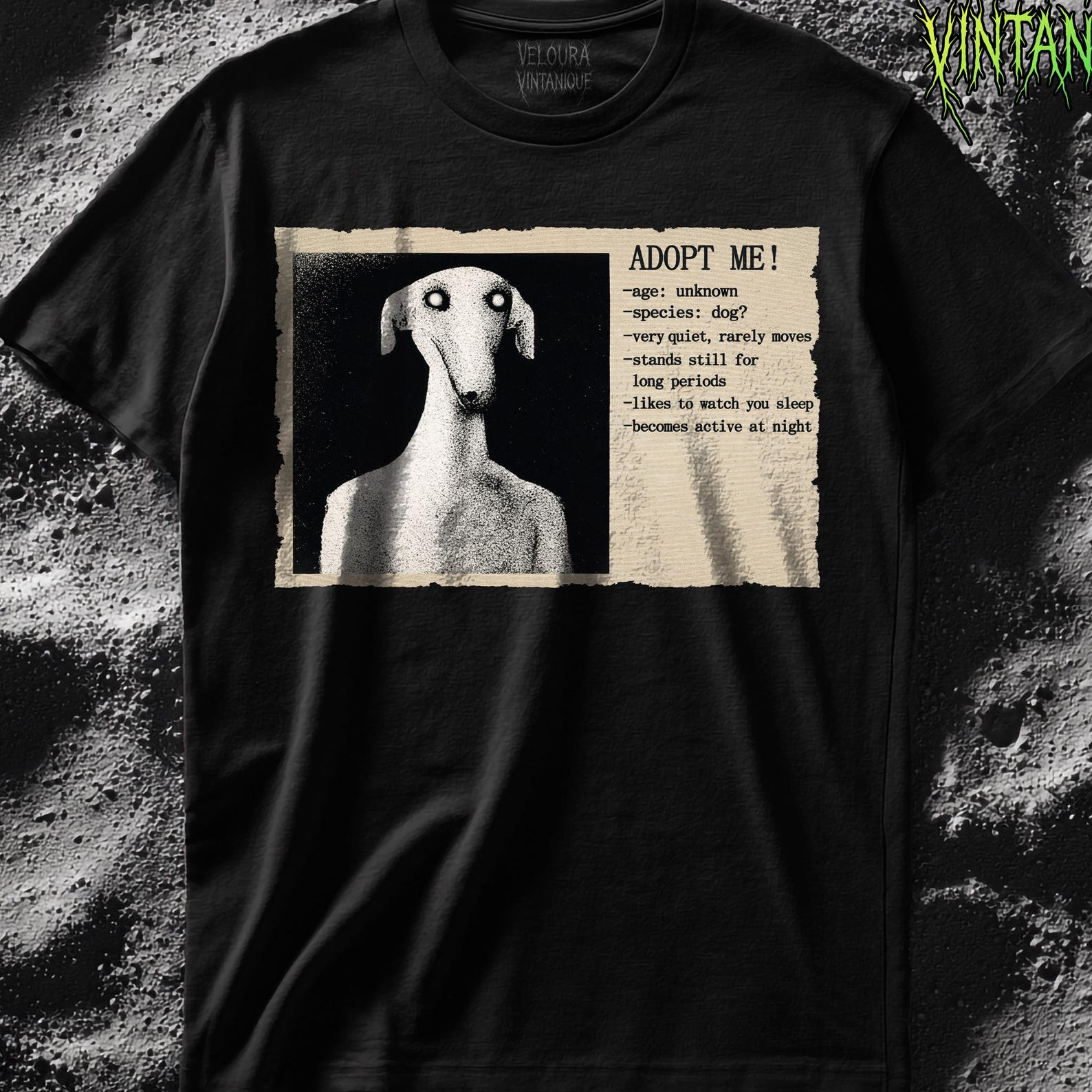 Adopt Me Creepy Dog T-Shirt Analog Horror Shirt, Weird Dog Poster Tee S