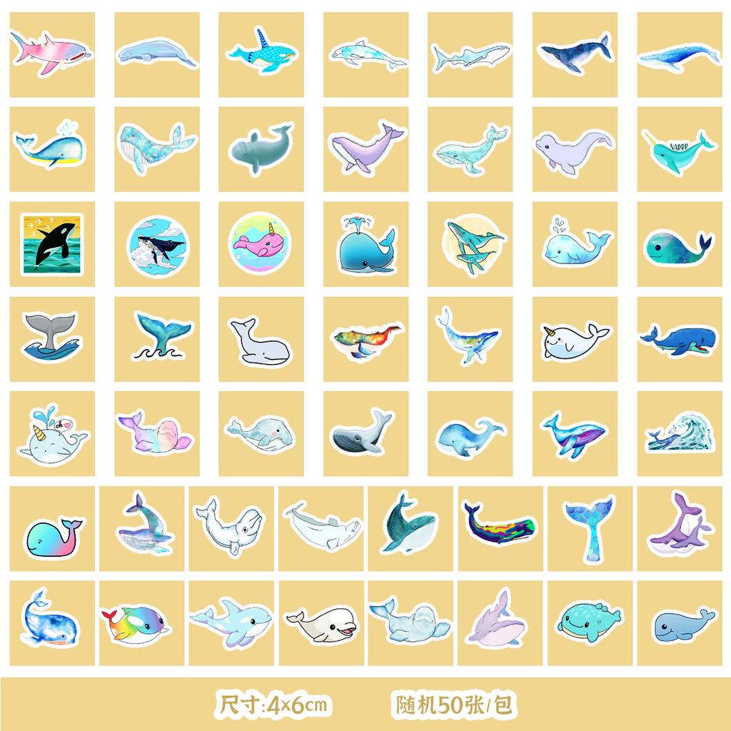 50/100 Sheets of Marine Series Stickers Mobile Phone Water Cup Waterproof Decorative Stickers Children's Hand Account DIY Stickers