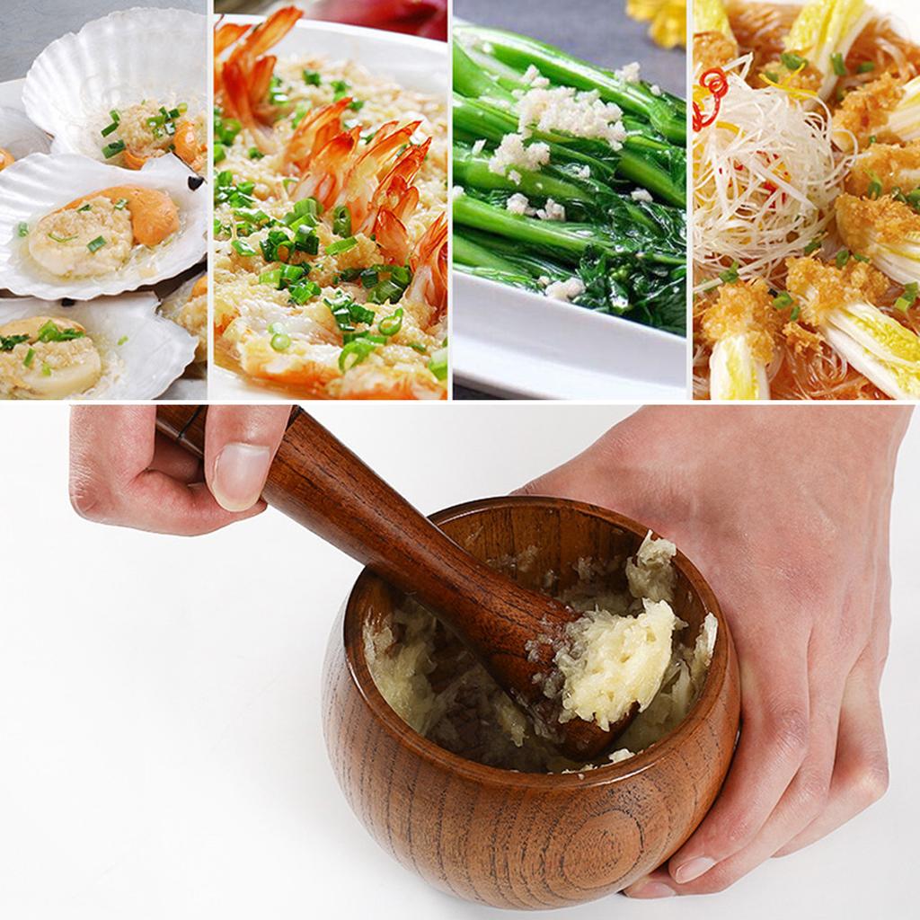 Gekneusde Knoflook Pot Vijzel Ouderwets Houten Molen Rond Glad Handgepolijst Stamper Set Voor Malen Kruiden Specerijen Granen Peper