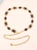 Women's Dress Waist Chain Accessory, Golden & Silver Metal Oval Carved Chain Rhinestone Belt