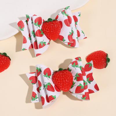 2 szt./Opakowanie Błyszcząca Ozdoba 3D w Kształcie Owocu Truskawki Skórzane Spinki do Włosów dla Dziewczynek, Akcesoria do Włosów Nakrycia Głowy dla Małych Dziewczynek