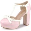 Allegra K Women's Pink Bow T-Strap Chunky Heel Platform Pumps, Size 23.0cm