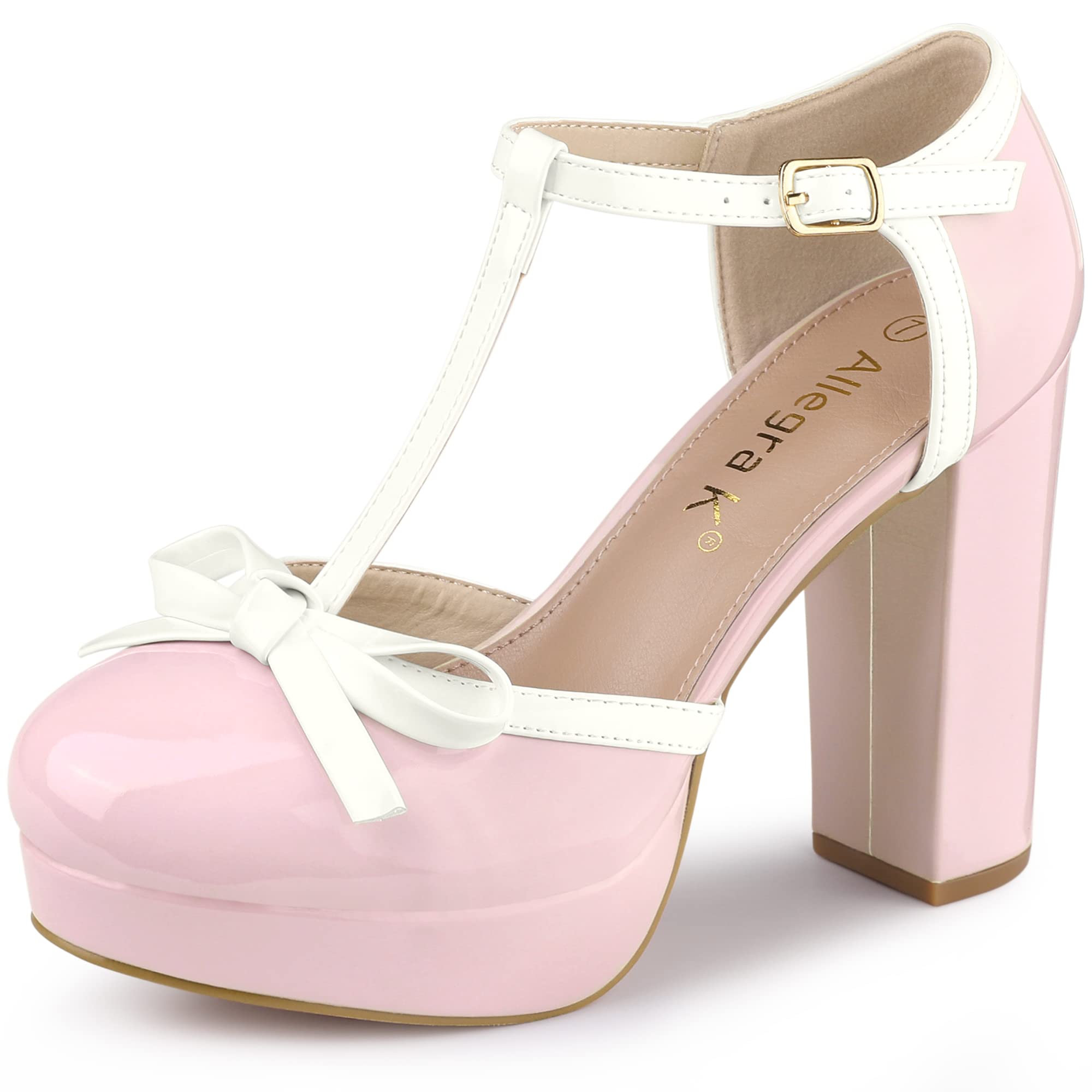 Allegra K Women s Pink Bow T-Strap Chunky Heel Platform Pumps Size 230cm 8990₽