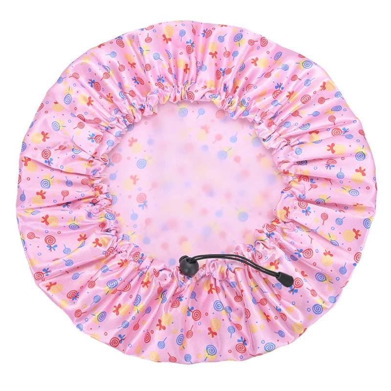 Touca de Banho Reutilizável Estilo Desenho Animado Para Adultos Com Estampa de Margaridas e Design à Prova D'água