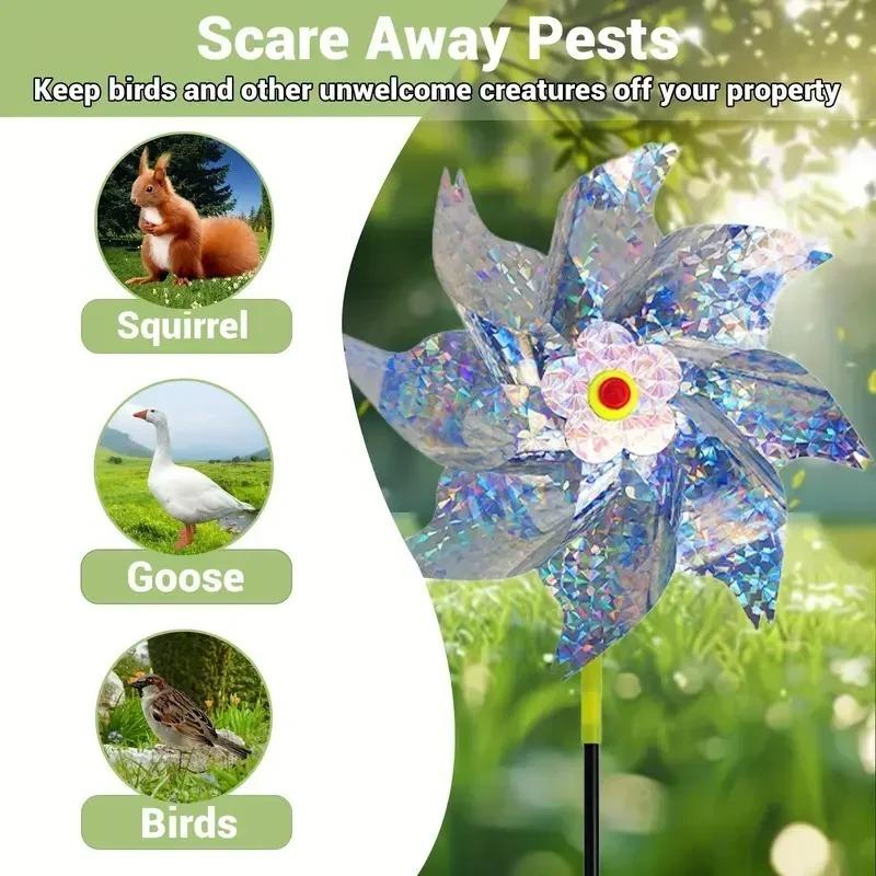 Colorful Bird Repellents Windmill Outdoor Wind Spinners for Yard Garden Lawn Laser Sparkly Reflective Pin Wheels Bird Repeller