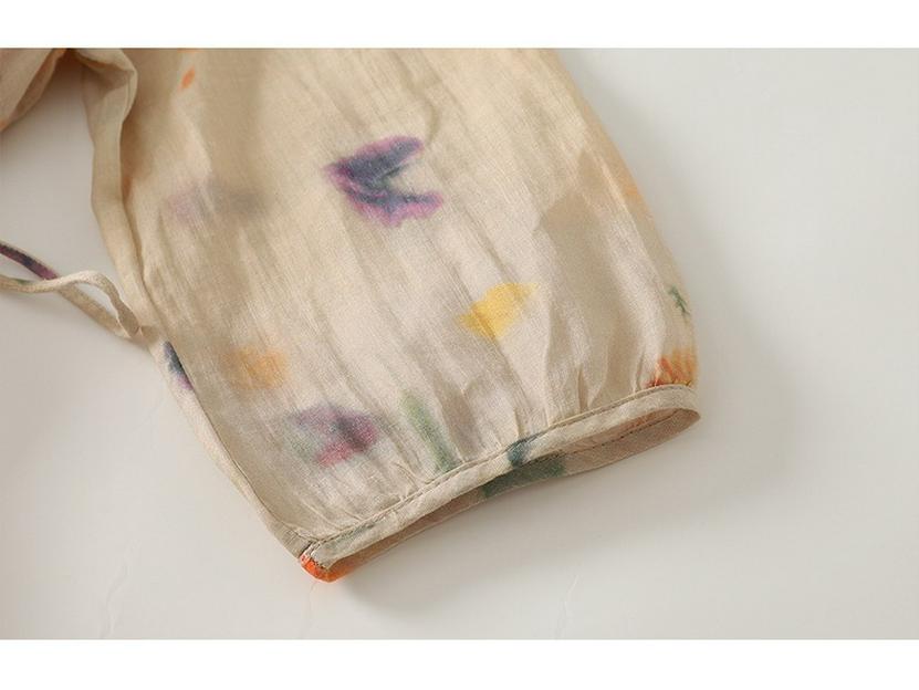 Rochie Midi Imprimată cu Decolteu în V din Bumbac și In - Stil Casual, Larg și Subțietor, Colecția Primăvară/Vară 2025