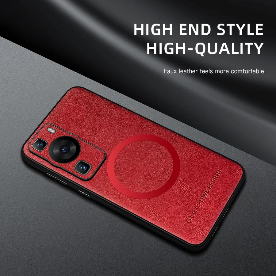 For Huawei P60 P60 Pro PU Leather Magnetic Ring Soft Edge Anti-Drop Anti-Fingerprint Phone Case