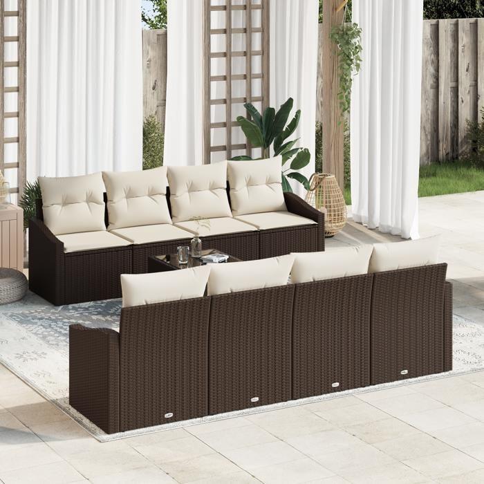 VidaXL Ensemble de canapé de jardin 9 pièces avec coussins Marron Poly Rattan 3346648