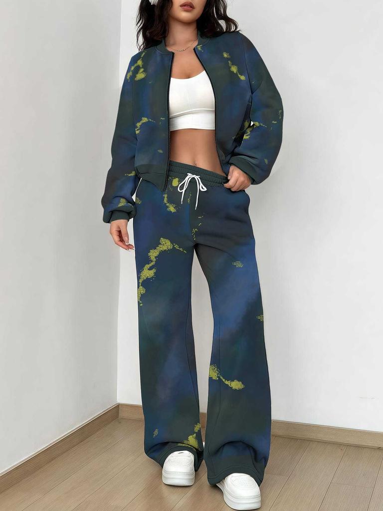 Gradual Change Autumn And Winter New European And American Women'S Clothing Retro Pattern Printing Suit Women