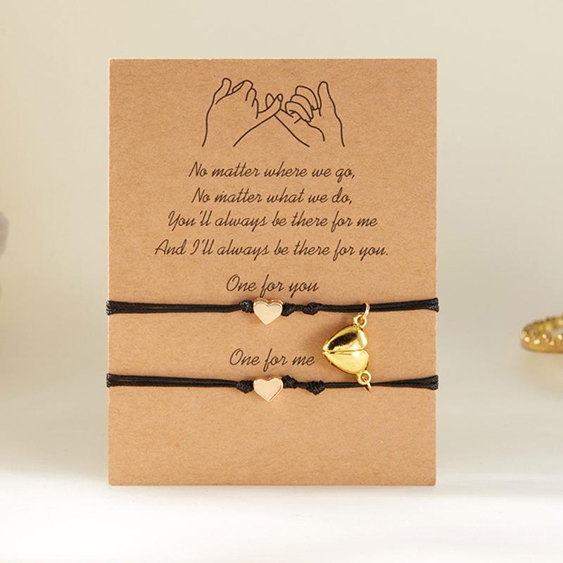 

2 шт. Плетений вручну браслет з магнітною застібкою у формі серця з золотистих намистин для жінок, чоловіків, парний, шарм, для дружби, для вечірки, ювелірний виріб, подарунок