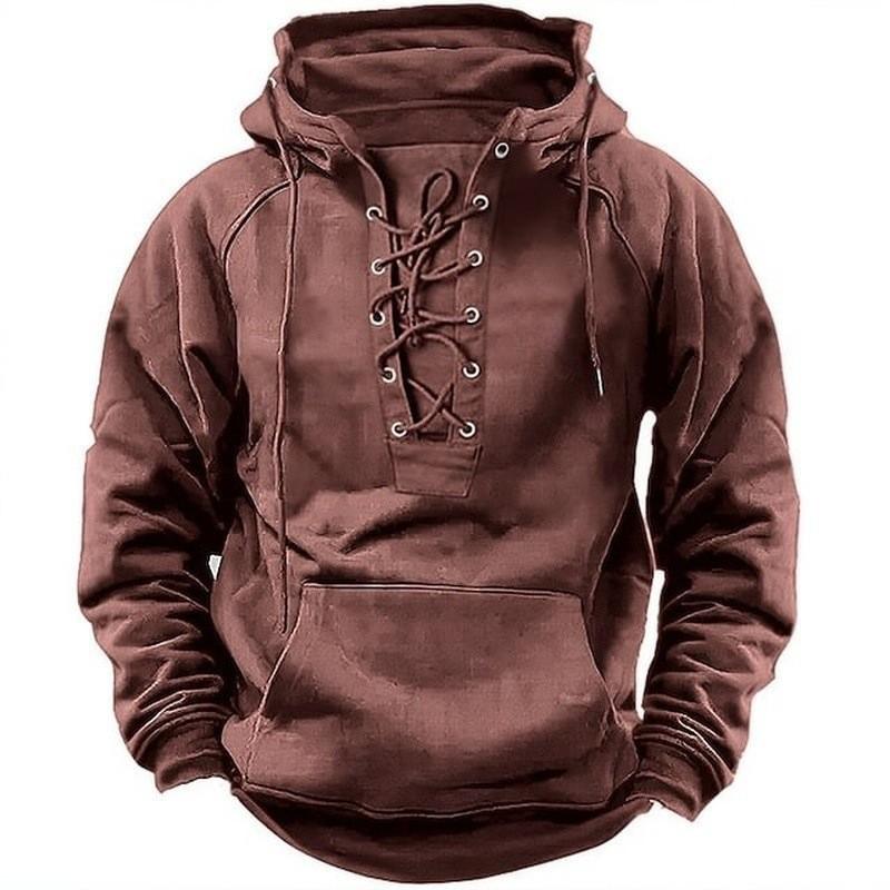 Men’s Plus Size Vintage Pullover Hoodie with Drawstrings