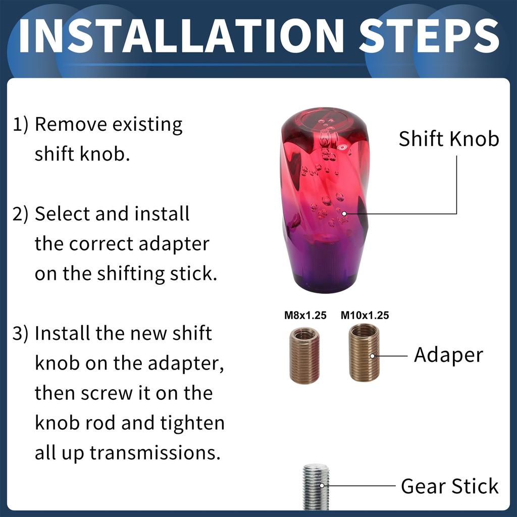 INFINAUTO 1 Set 10cm Universal Auto and Manual Car Gear Shift Knob with 2 Adapters Acrylic Red Purple
