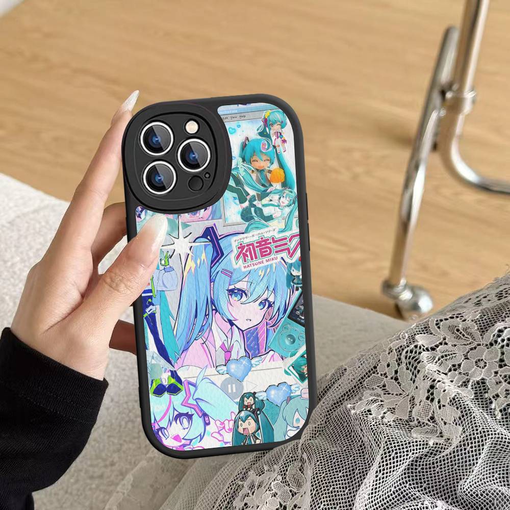 Kawaii H-Hatsune Miku Phone Case For IPhone 16 15 14 13 12 11 Pro Max Plus Leather Soft Cover