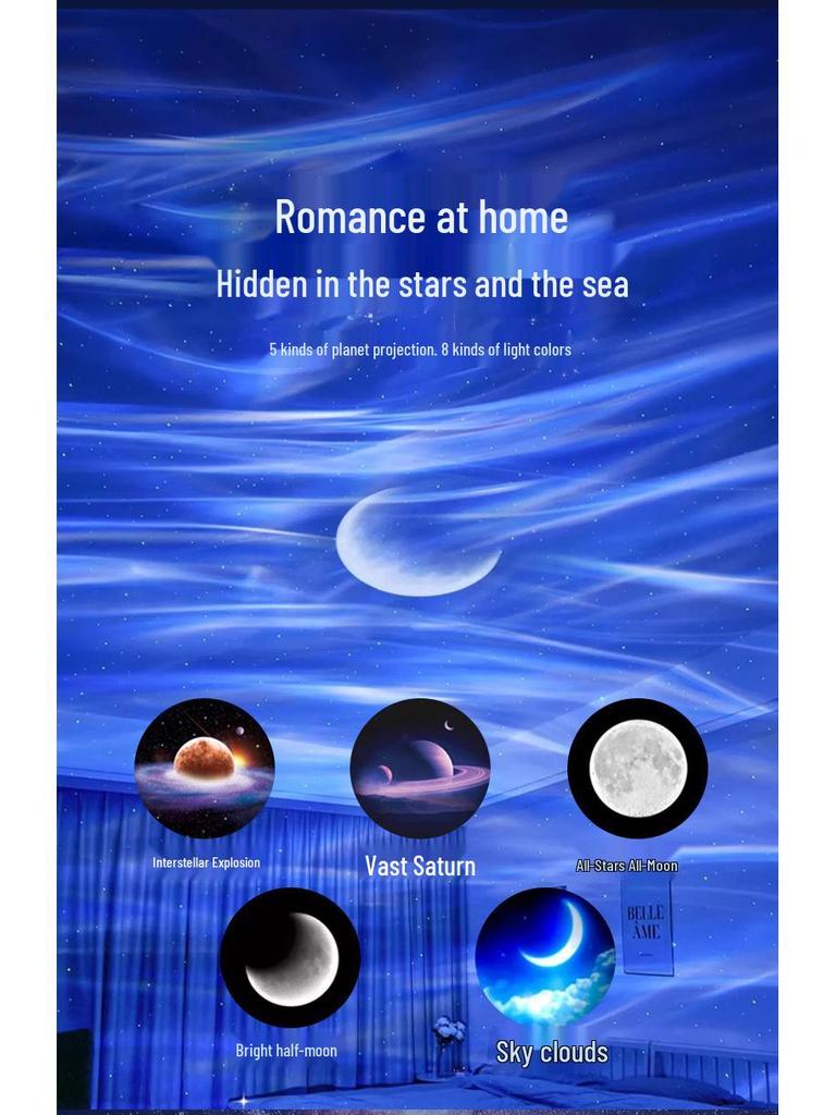 Aurora Starry Sky Projector Night Light with Bluetooth Charging - Romantic Bedside Atmosphere Lamp
