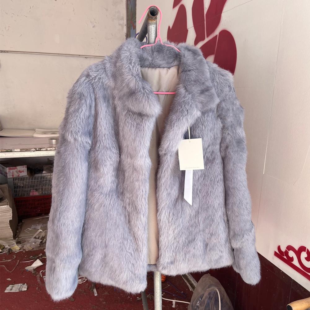 

Пальто из натурального кроличьего меха, женская зимняя модная куртка с воротником-стойкой, роскошная теплая верхняя одежда больших размеров с талией, высококачественная куртка из натурального меха, сделанная QUEENTINA 6XL светло-серый