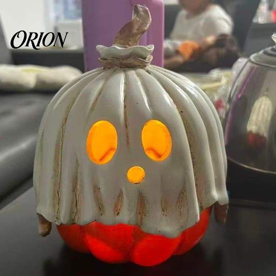 Unieke Halloween Cadeau-ideeën Verlichte Geest Pompoen Decoratie, Vintage Afneembare Lamp met Hars Ornament LED Kaars voor Keukentafel Schouw