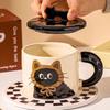 Roztomilý keramický hrnek s víčkem s kočkou, šálek na kávu, hrnek na pití, kancelářský dárek, praktický dárek k narozeninám