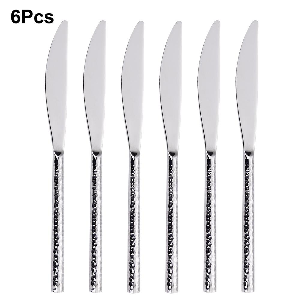 6/12/15Pcs Sliver Heavy Cutlery Stainless Steel 304 Tableware Western Dinner Set Mirror Hammer Pattern Handle Knife Fork Spoon
