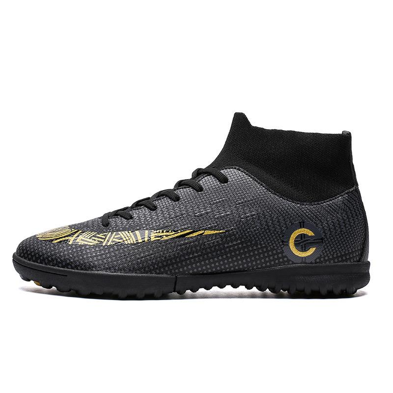 Large size high-top football shoes, men's and children's fly-woven socks, broken nails, artificial turf AG nails competition training shoes