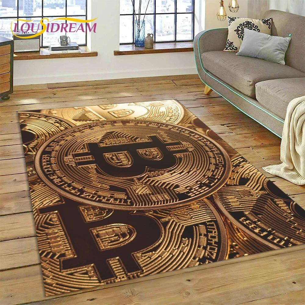 Bitcoin 3D Virtual Currency NFT Area Rug Carpet for Bedroom Living Room Home Sofa Decoration,Children Game Large Decor Floor Mat