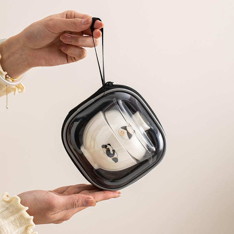 Suet jade porcelain travel tea set portable one-person drink panda express cup business trip outdoor camping small gift