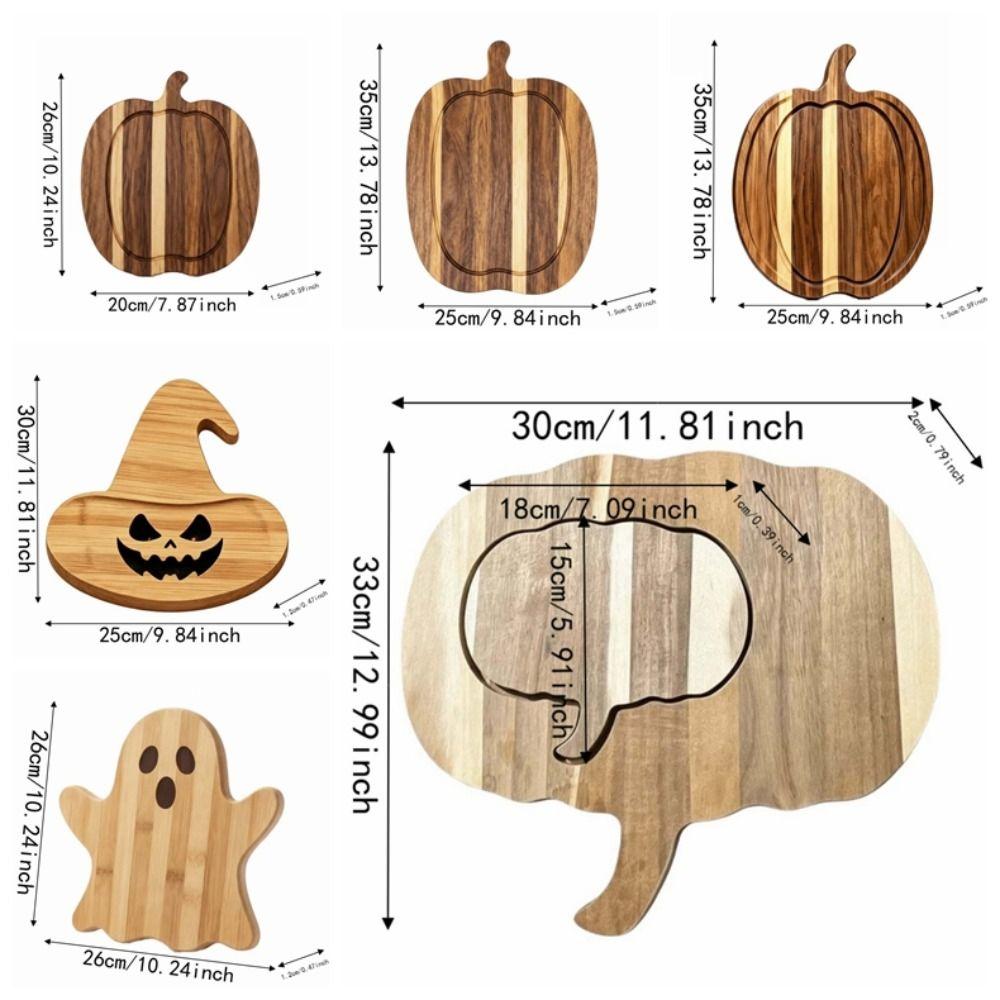 1pair Solid Wood Pumpkin Cutting Board Pumpkin Shaped Natural Color Ghost Serving Tray Smooth Edge Thick Design