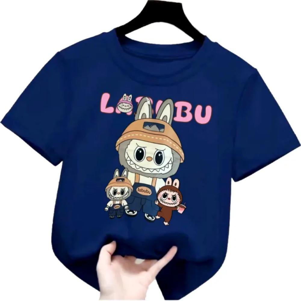 New Labubu Children's T-shirt Miner LABUBU Ugly and Cute Pattern Girl Round Neck Short Sleeve Casual Versatile Clothing