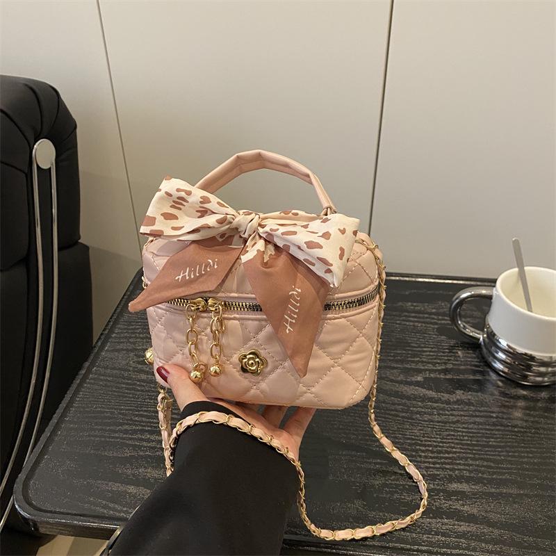 2025 Summer Mini Diamond-Pattern Crossbody Bag with Golden Ball Chain for Women