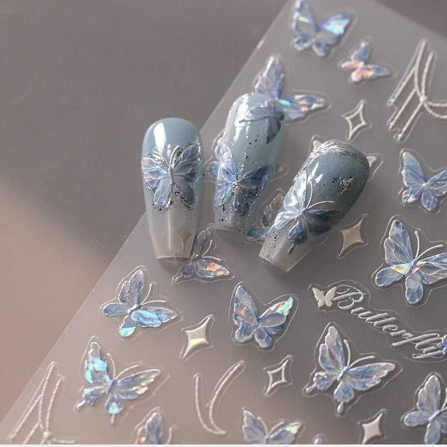 Shell Light Blue Butterfly Nail Art Sticker New Broken Purple Butterfly Beautiful Nail Sticker for daily use
