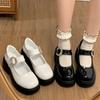 Black French Round Head Shallow Mouth Thick Sole Thick High Heel Single Shoes Summer Height Increase Small Leather Shoes Mary Jane Shoes