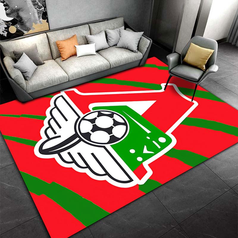 Red and Green Football Logo Carpet Suitable As a Non-slip Mat for the Living Room or Bedroom Sofa